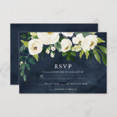 RSVP-Karte für Navy & White Blume Hochzeit Bridal RSVP Karte (Vorne/Hinten)