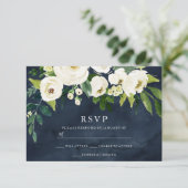 RSVP-Karte für Navy & White Blume Hochzeit Bridal RSVP Karte (Stehend Vorderseite)