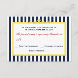 RSVP-Karte für Navy, White, Gelb, Rot Streifen RSVP Karte