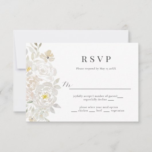 RSVP-Karte für Peony Wedding mit weißer Wasserfarb RSVP Karte (Vorderseite)