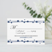 RSVP-Karte für Punkte und Strohhalme (weiß/navy) RSVP Karte (Stehend Vorderseite)