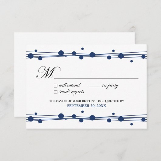 RSVP-Karte für Punkte und Strohhalme (weiß/navy) RSVP Karte (Vorne/Hinten)
