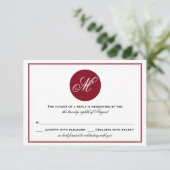 RSVP-Karte für Red Elegant Script Monogram RSVP Karte (Stehend Vorderseite)