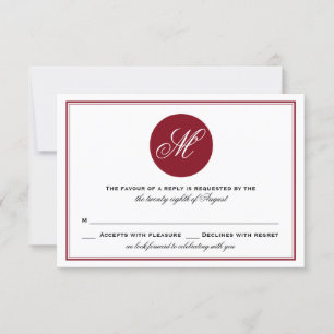 RSVP-Karte für Red Elegant Script Monogram RSVP Karte