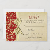 RSVP-Karte für Red/Gold Weihnachts-Ribbon-Damaskus Einladung (Vorderseite)