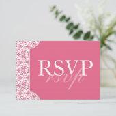 RSVP-Karte für rosa Damaske RSVP Karte (Stehend Vorderseite)