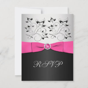 RSVP-Karte für Rosa, Schwarz und Silber Einladung