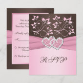 RSVP-Karte für rosa und braun geflochtene Herzen RSVP Karte (Vorne/Hinten)