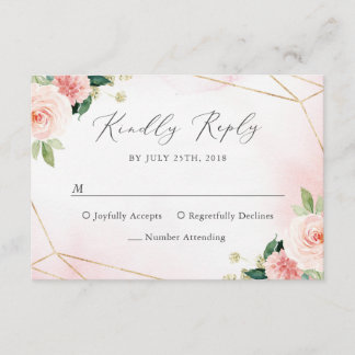RSVP-Karte für rosa und goldene Wasserfarben RSVP Karte