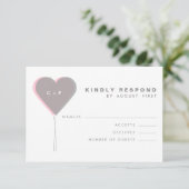 RSVP-Karte für rosa und graue Zweihörer-Balloons RSVP Karte (Stehend Vorderseite)