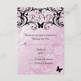 RSVP-Karte für Rosa und Schwarze Butterfly & Blume RSVP Karte