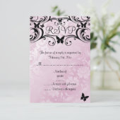 RSVP-Karte für Rosa und Schwarze Butterfly & Blume RSVP Karte (Stehend Vorderseite)