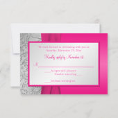 RSVP-Karte für rosa und silberne Damask Quinceaner RSVP Karte (Rückseite)