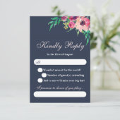 RSVP-Karte für Rosa Wasserfarbe und Navy-Floral-Ho RSVP Karte (Stehend Vorderseite)