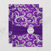 RSVP-Karte für Royal Lila und Silver Damask RSVP Karte (Vorne/Hinten)