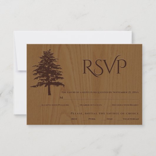 RSVP-Karte für rustikale Hochzeit mit Holzbaum RSVP Karte (Vorderseite)