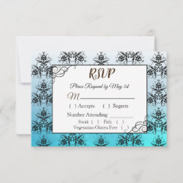 RSVP-Karte für Schwarz-Blau-Damask RSVP Karte