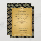 RSVP-Karte für Schwarz, Gold, IMITATS Glitzer RSVP Karte (Vorne/Hinten)