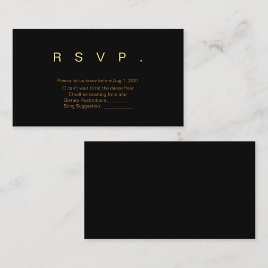 RSVP-Karte für Schwarz und Gold Begleitkarte (Vorne/Hinten)