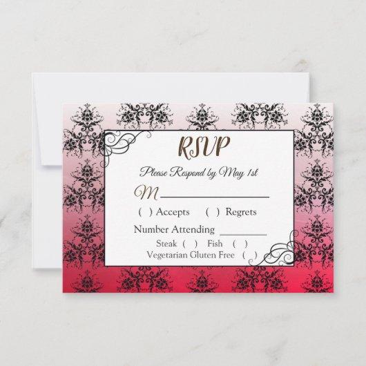 RSVP-Karte für Schwarz und Rot Damask RSVP Karte (Vorderseite)