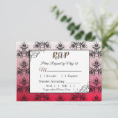 RSVP-Karte für Schwarz und Rot Damask RSVP Karte (Stehend Vorderseite)