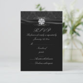 RSVP-Karte für Schwarz und Silber RSVP Karte (Stehend Vorderseite)