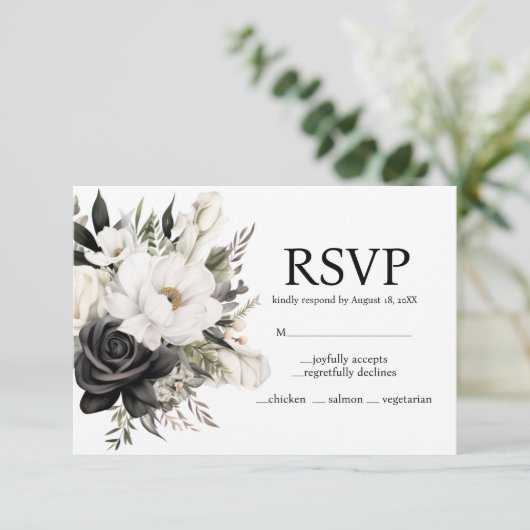 RSVP-Karte für Schwarz und Weiß RSVP Karte (Stehend Vorderseite)