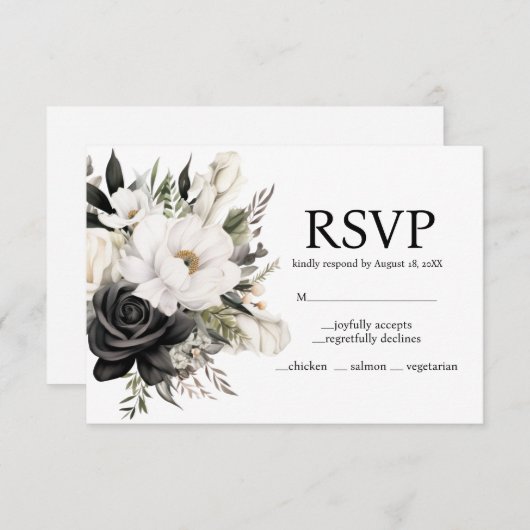 RSVP-Karte für Schwarz und Weiß RSVP Karte (Vorne/Hinten)