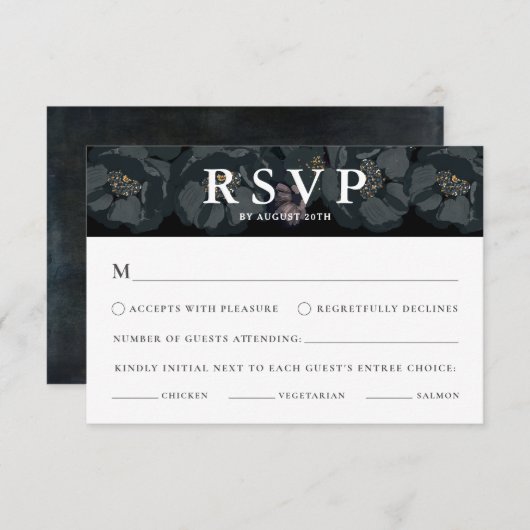 RSVP-Karte für Schwarz-Weiß-Blumenzwiebeln Einladung (Vorne/Hinten)
