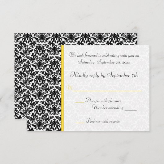 RSVP-Karte für Schwarz, Weiß, Gelb RSVP Karte (Vorne/Hinten)