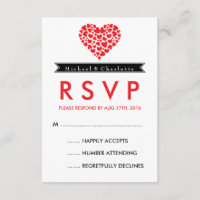RSVP-Karte für Schwarz-Weiß-Hochzeit mit rotem Her