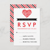 RSVP-Karte für Schwarz-Weiß-Hochzeit mit rotem Her RSVP Karte (Vorne/Hinten)