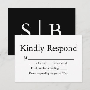RSVP-Karte für Schwarz-Weiß-Monogramm Dankeskarte