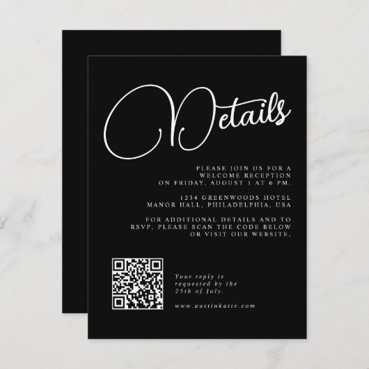 RSVP-Karte für Schwarz-Weiß-Skriptereihen Einladung (Vorne/Hinten)