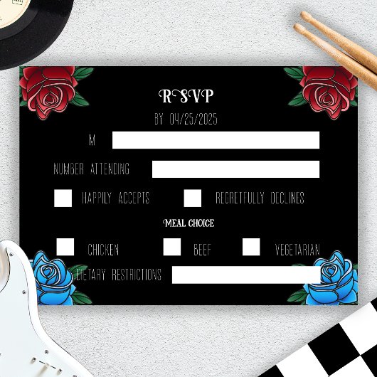RSVP-Karte für Schwarz-Weiß-Tattoo-Rock RSVP Karte