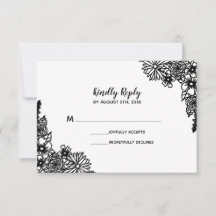 RSVP-Karte für Schwarz-Weiß-Wildblumen