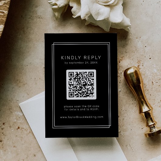 RSVP-Karte für Schwarze Hochzeiten mit QR-Code / J Begleitkarte