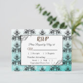 RSVP-Karte für Schwarze und Aquamarine Damaskus RSVP Karte (Stehend Vorderseite)