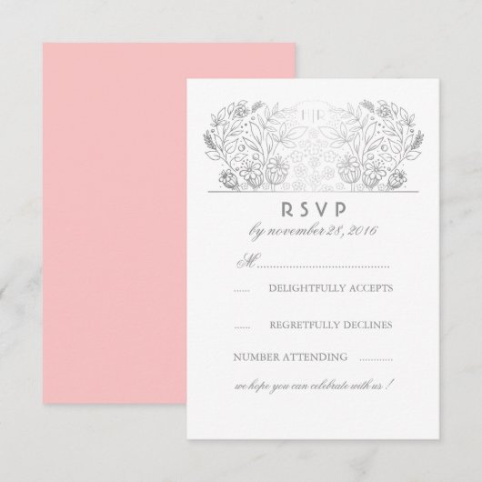 RSVP-Karte für Silberblumen und Weiße Hochzeit Einladung (Vorne/Hinten)