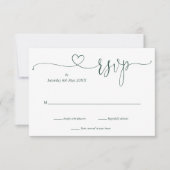 RSVP-Karte für Smaragd und Weiß-Script-Herz RSVP Karte (Vorderseite)