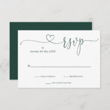 RSVP-Karte für Smaragd und Weiß-Script-Herz