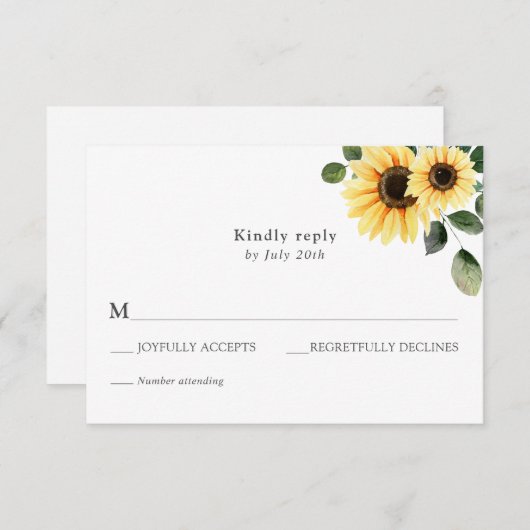 RSVP-Karte für Sonnenblumen Einladung (Vorne/Hinten)