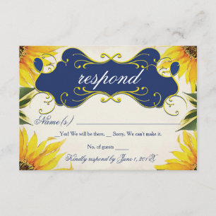 RSVP-Karte für Sonnenblumen - Gelb und Navy Blau RSVP Karte