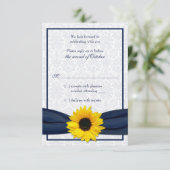 RSVP-Karte für Sonnenblumen-Navy-Damask-Blumenblum RSVP Karte (Stehend Vorderseite)