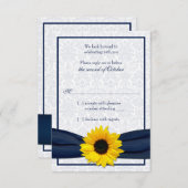 RSVP-Karte für Sonnenblumen-Navy-Damask-Blumenblum RSVP Karte (Vorne/Hinten)