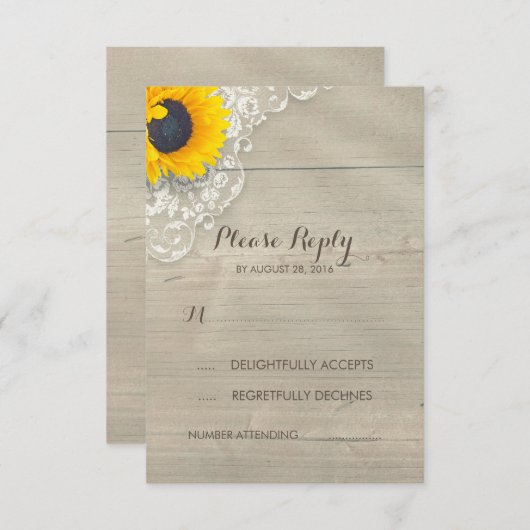 RSVP-Karte für Sonnenblumen und Holz RSVP Karte (Vorne/Hinten)