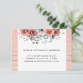 RSVP-Karte für Spanisch, Blush und Dusty Blue Flor RSVP Karte (Stehend Vorderseite)