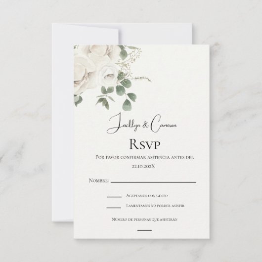 RSVP-Karte für Spanisch Hochzeit mit weißer Blüte RSVP Karte (Vorderseite)
