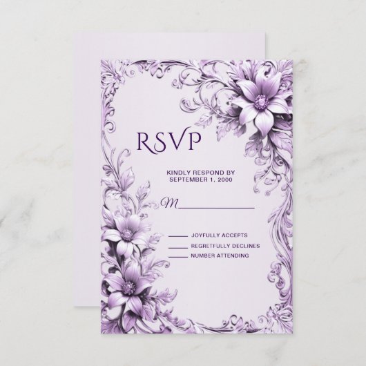 RSVP-Karte für stilvolle violette Blumen RSVP Karte (Vorne/Hinten)