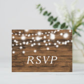 RSVP-Karte für String Lights Wood and Lace Einladung (Stehend Vorderseite)